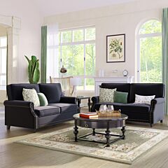 2 Pieces Living Room Sofa Set, Modern Loveseat Sofa Upholstered , Velvet Rolled Arm Loveseat With Nailhead Decoration - Camel