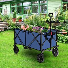 Outdoor Folding Wagon Cart With Adjustable Handle And Universal Wheels - Gray