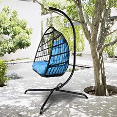 Swing Egg Chair With Stand Indoor Outdoor Wicker Rattan Patio Basket Hanging Chair With C Type Bracket , With Cushion And Pillow(banned From Selling On Amazon, Walmart,homedepot, Lowes) - Golden