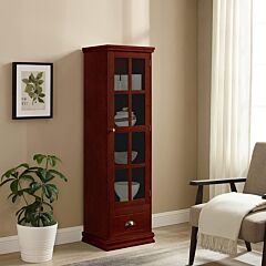 Good & Gracious Storage Cabinet With Tempered Glass Door, Storage Drawer And Adjustable Shelves - Black