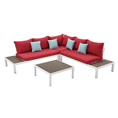 White  Coated 4 Piece Aluminum Sectional Seating Group - Red