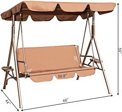 Durable Outdoor 2-seat Swing With Teapoy Weather Resistant Canopy Powder Coated Steel Frame Swinging Hammock With Removable Cushion For Patio - Beige