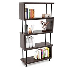 S-shaped 5 Shelf Bookcase, Wooden Z Shaped 5-tier Etagere Bookshelf Stand For Home Office Living Room Decor Books Display Rt - Brown