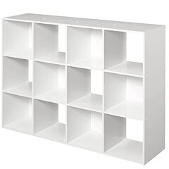 12 Cubes Organizer Wood Bookshelf Open Shelf Bookcase , 3-tier Storage Shelf - Dark Brown