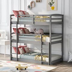 Twin Over Twin Over Twin Triple Bunk Bed,gray - White