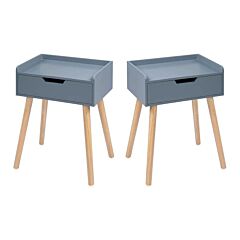 Concise Beautiful Design Modern Wooden End Table Nightstand 2 Pcs - Antique Blue