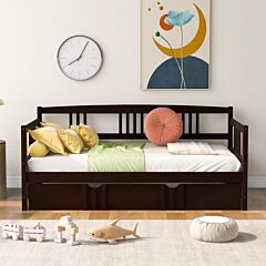 Twin Size Daybed Wood Bed With Twin Size Trundle - Espresso