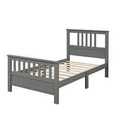 Wood Platform Bed With Headboard And Footboard, Twin - Gray