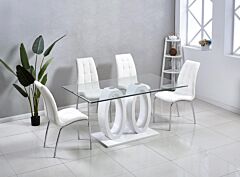 Contemporary Tempered Glass Top Double Pedestal Dining Table, Size 63" X 35.4" X 29.5" (black Or White) - White