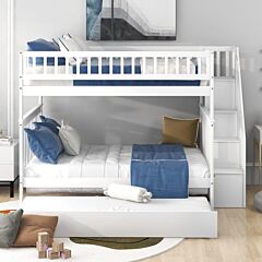 Full Over Full Bunk Bed With Trundle And Staircase - Gray