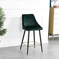 Luxury Modern Yellow Velvet Upholstered High Bar Stool Chair With Gold Legs(set Of 2) - Green