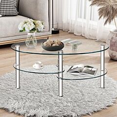 Tempered Glass Oval Side Coffee Table - Black