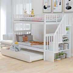 Twin Over Twin Bunk Bed With Trundle And Storage - Gray
