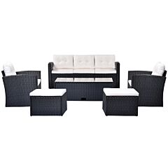 6-piece All-weather Wicker Pe Rattan Patio Outdoor Dining Conversation Sectional Set With Coffee Table, Wicker Sofas, Ottomans, Removable Cushions - Beige