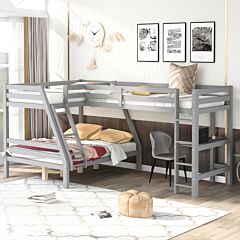 L-shaped Twin Over Full Bunk Bed And Twin Size Loft Bed With Built-in Desk - Gray