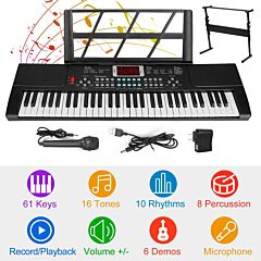 61 Keys Digital Music Electronic Keyboard Electric Musical Piano Instrument Kids Learning Keyboard W/ Stand Microphone - Pink