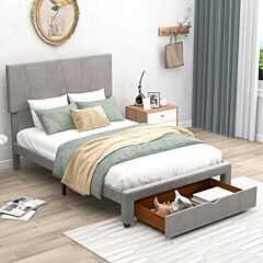 Full Size Upholstery Platform Bed With One Drawer,adjustable Headboard - Grey