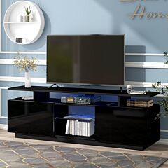 Modern Tv Stand For Tvs Up To 65inches With Led Lights, 16 Colors, For Livingroom, Bedroom, Black (old Sku: Wf280706aab) - Black