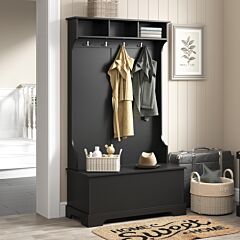 Hall Tree With 4 Hooks And Hinged Lid, Coat Hanger, Entryway Bench, Storage Bench, 3-in-1 Design, For Entrance, Hallway - Black