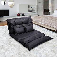 Pu Leather Sofa Bed Foldable Couch Couch Floor Chair Sofa Deck Chair Bed With Pillows Xh - Black
