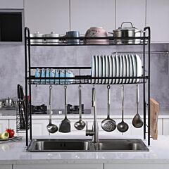 Over Sink Dish Rack, 2 Tier Stainless Steel Dish Rack Rustproof Durable Above Kitchen Sink Shelf Dish Drainer, Silver - Silver