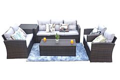Direct Wicker Outdoor And Garden Patio Sofa Set 6pcs Reconfigurable Stylish And Modern Style With Seat Cushion - Light Brown