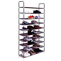 Simple Assembly 10 Tiers Non-woven Fabric Shoe Rack With Handle Rt - Dark Brown
