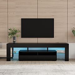 Living Room Furniture Tv Stand Cabinet With 2 Drawers & 2 Open Shelves,20-color Rgb Led Lights With Remote Xh - Black
