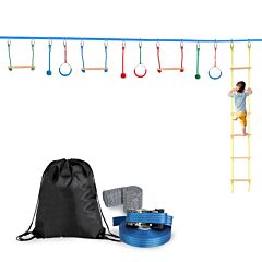 Outdoor Backyard Ninja Obstacle Course Line With Hanging Obstacles, Adjustable Buckles, Tree Protectors And Carrying Bag, Ninja Warrior Training Equipment For Kids Xh - As Picture2