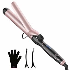 Curling Iron 1 1/4-inch Instant Heat With Extra-smooth Tourmaline Ceramic Coating, 6 Temperature Settings And Dual Voltage, Glove Included - Rose Gold