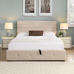 Upholstered Platform Bed With Underneath Storage,queen Size - Gray