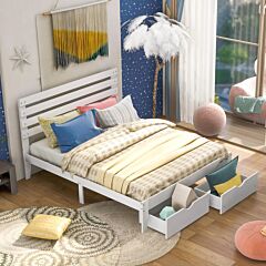 Queen Size Platform Bed With Drawers, Gray - Gray
