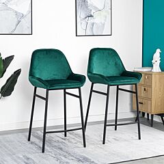 China Supplier High Quality Modern Design Kitchen Metal Frame Velvet Cover Bar Stool High Chair With Black Legs(set Of 2) - Green