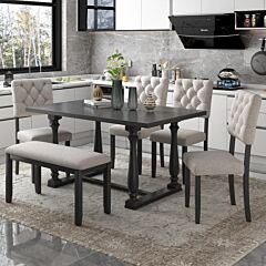 6-piece Dining Table And Chair Set With Special-shaped Legs And Foam-covered Seat Backs&cushions For Dining Room (gary) - Espresso