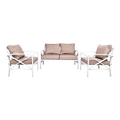 Patio Furniture Metal Arm Chair, 3 Piece Garden Outdoor Contemporary Sofa - White