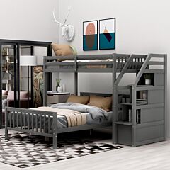 Twin Over Full Loft Bed With Staircase,gray - White