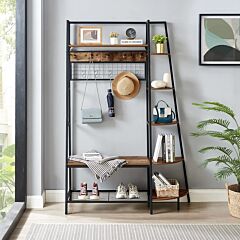 Good & Gracious Entryway Coat Rack/ Hall Tree With Bookshelves, Multiple Hooks, And Bench Seat - Gray