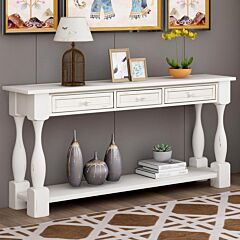 Console Table 64" Long Extra-thick Sofa Table With Drawers And Shelf For Entryway, Hallway, Living Room (distressed Black) - Antique White