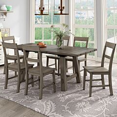 Retro Industrial Style 7-piece Dining Table Set Extendable Table With 18' Leaf And Six Wood Chairs - Espresso