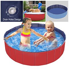 Foldable Pet Swimming Pool Pvc Kiddie Baby Dog Swim Pool Bathing Tub Playmat Kids Pools - Red