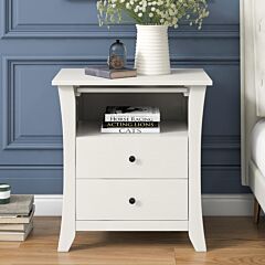 Multifunctional Storage Nightstand With 2 Drawers And An Open Cabinet - White