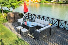 Direct Wicker 7 Pcs Outdoor Pe Rattan Wicker Sofa Rattan Patio Garden Furniture, With Wide Cabinet, Gray - Brown
