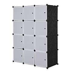 12 Cube Organizer Stackable Plastic Cube Storage Shelves Design Multifunctional Modular Closet Cabinet With Hanging Rod Rt - White