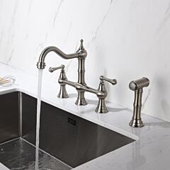 Bridge Dual Handles Kitchen Faucet With Pull-out Side Spray In,kitchen Faucet With Side Sprayer - Chrome
