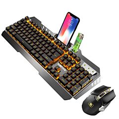 Xinmeng 670 Wireless Charging Keyboard And Mouse Set Game Luminous Keyboard And Mouse Set Cross-border Ebay Amazon - Black Orange Hair