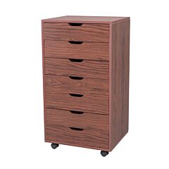 7-drawer Chest, Mdf Storage Dresser Cabinet With Wheels Rt - Dark Walnut