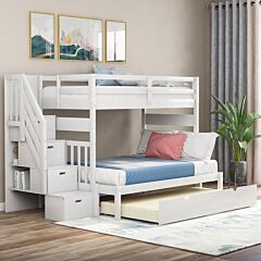 Twin Over Twin/full Bunk Bed With Twin Size Trundle - White