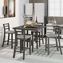 5-piece Wooden Counter Height Dining Set With Padded Chairs And Storage Shelving (gray) - Espresso