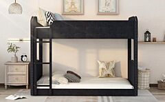 Twin Over Twin Upholstered Bunk Bed, Button-tufted Headboard And Footboard Design - Black