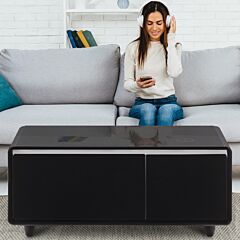 Modern Smart Mini Coffee Table With Built In Fridge, Outlet Protection,wireless Charging Module,mechanical Temperature Control,power Socket,usb Interface And Power Interface. - Black